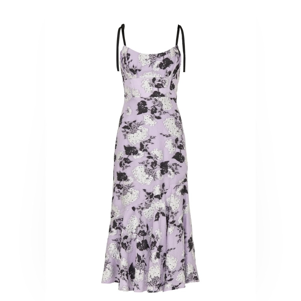 ML Monique Lhuillier Lavender Floral Jacquard Midi Dress Size 8